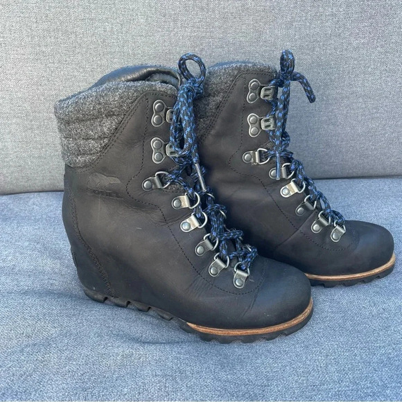 Sorel Conquest Wedge Waterproof Black Lace Up Boots 5.5 - Picture 1 of 10